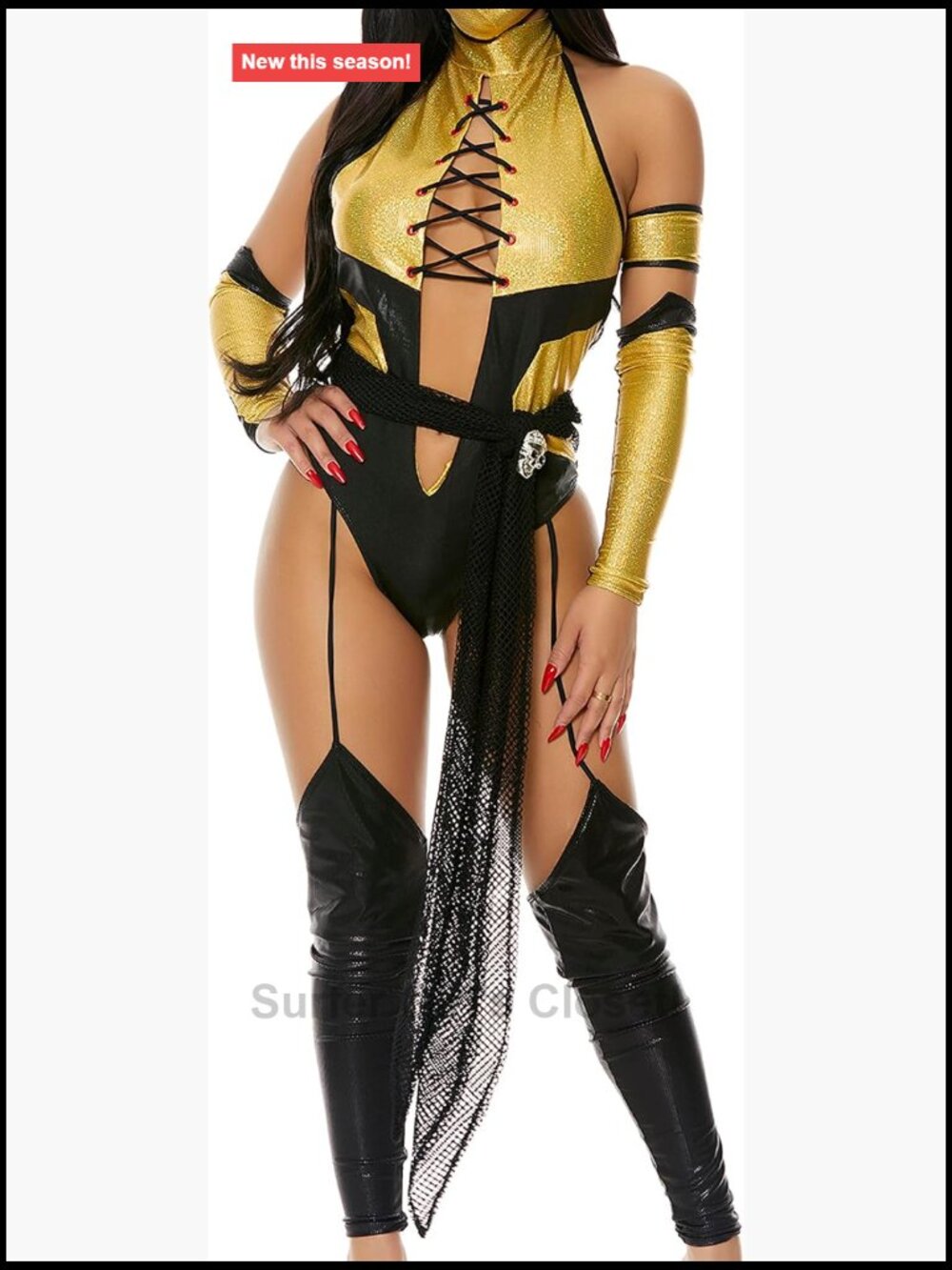 Player One Sexy Videogame Costume 5-Piece Bodysuit Sleeves Waistbelt Cosplay